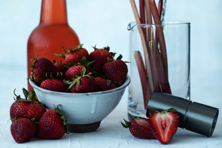 Strawberry Rhubarb Simple Syrup with Fresh Summer Fruit