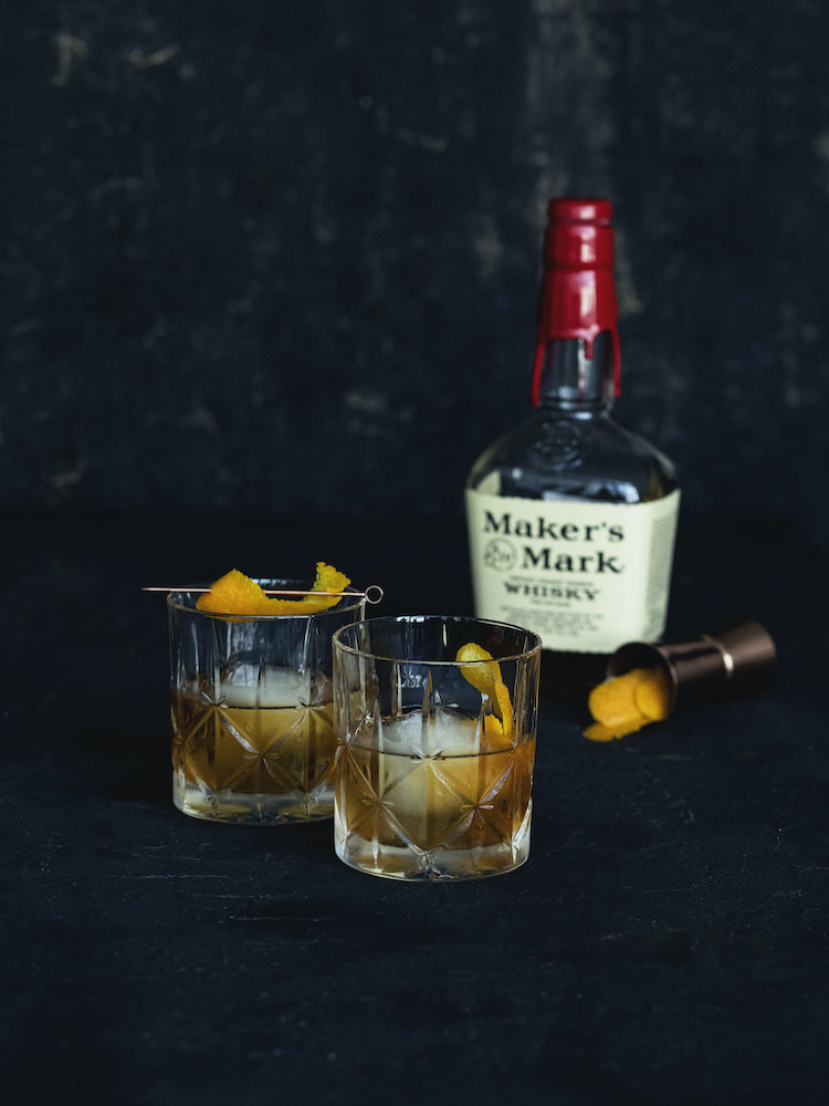 Old Fashioned Cocktails with Bourbon Bottle